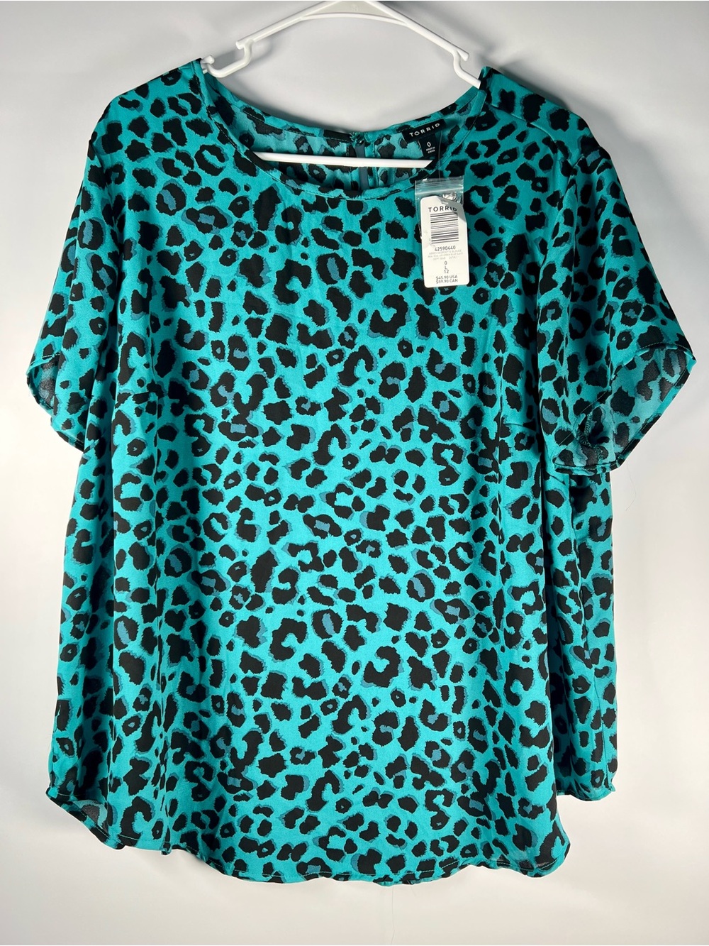 Torrid Turquoise Animal Print Chiffon Short Sleeve Top Size 0
